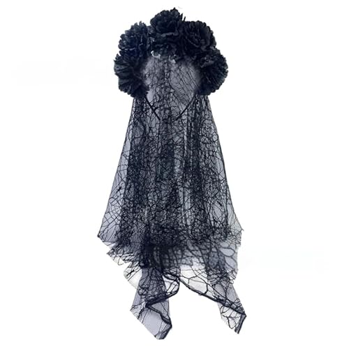 Auffälliges Halloween-Kostüm-Zubehör, verstellbares Blumen-Stirnband und weicher schwarzer Umhang, Kopfschmuck für Damen von YIZITU
