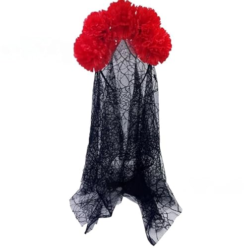 Auffälliges Halloween-Kostüm-Zubehör, verstellbares Blumen-Stirnband und weicher schwarzer Umhang, Kopfschmuck für Damen von YIZITU