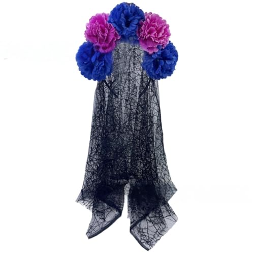 Auffälliges Halloween-Kostüm-Zubehör, verstellbares Blumen-Stirnband und weicher schwarzer Umhang, Kopfschmuck für Damen von YIZITU