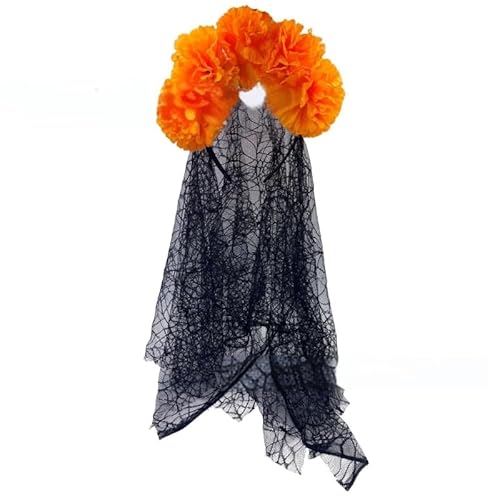 Auffälliges Halloween-Kostüm-Zubehör, verstellbares Blumen-Stirnband und weicher schwarzer Umhang, Kopfschmuck für Damen von YIZITU