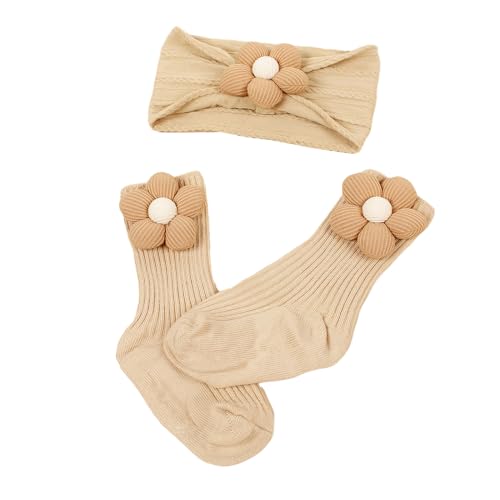 Blumen Stirnband Und Socken Set Für Baby Unisex Jungen Und Mädchen Süßer Kopfschmuck Gestrickte Babysocken Duschgeschenk Zubehör Elastisches Und Rutschfestes Baby Haarband von YIZITU