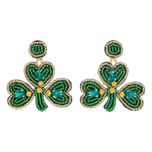 Einzigartige Perlenohrringe, Kleeblatt-Ohrringe, handgefertigt, Patricks Day, bunte Perlen, bequemes Ohrzubehör, leichte Ohrringe, Einheitsgröße, Wie beschrieben, Wie beschrieben von YIZITU