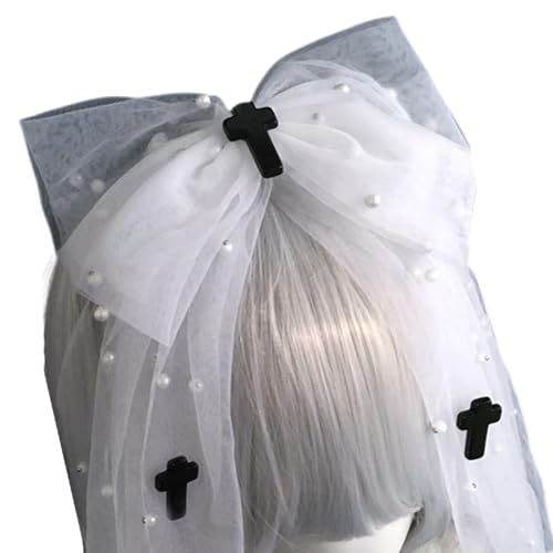 Einzigartiges Punk-Mesh-Schleier-Stirnband für Themenveranstaltungen und tägliches Outfit, Perlenstickerei, Schleife, Haarband für verschiedene Anlässe von YIZITU