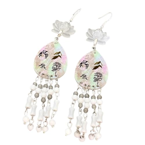 Elegante Blumen-Ohrringe, chinesischer Anhänger, Acryl-Textur, für verschiedene Anlässe, einzigartiger Nationalschmuck, Einheitsgröße, Wie beschrieben, Wie beschrieben von YIZITU