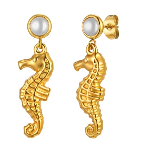 Elegante Edelstahl-Ohrringe mit Marine-Thema und Perlen, Keramikakzente, leichter Statement-Schmuck für Damen, leicht, Strand-inspirierte Ohrringe, Einheitsgröße, Wie beschrieben, Wie beschrieben von YIZITU