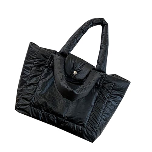 Elegante weich gepolsterte Tasche mit warmem gestepptem Futter Puffertasche Obergriff Geldbörse Damenhandtasche für Shopping und Büro koreanische Handtasche, Schwarz , One Size von YIZITU