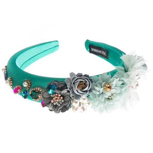 Elegantes Blumen-Stirnband für Damen, modisch, mit Strasssteinen, Nieten, Reise-Haarband, rutschfestes Haarband für Mädchen, Haardekoration, Blumenhaarband für Mädchen von YIZITU