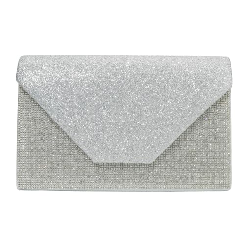 Exquisite Abend-Handtasche mit Strassverzierung, vielseitige Umhängetasche, verleiht Ihrem Dinner-Party-Look, Tanzpartys, elegante Abend-Clutch, Handtasche mit Verschluss, silber, One Size von YIZITU
