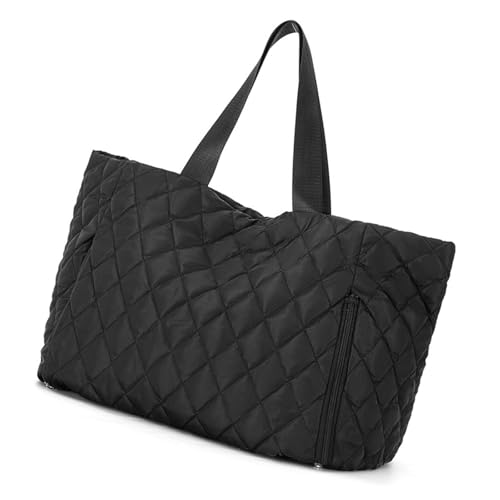 Fitness Tasche Gesteppte Handtasche Übernachtungstasche Große Kapazität Reisetasche Trendy Umhängetasche Turnbeutel Wochenendtasche Sporttasche, Farbe: Schwarz von YIZITU