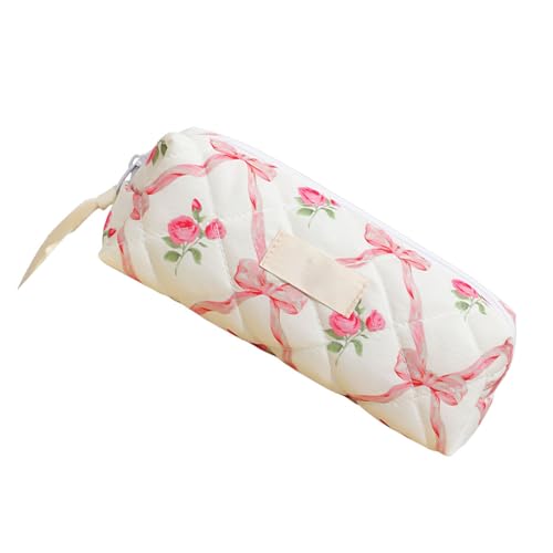 Gesteppte Kosmetiktasche, große Kapazität, Make-up-Tasche, Schleifen, Kulturbeutel, Blumen-Make-up-Tasche, für Damen und Mädchen, große Kapazität, Schleifen, Kulturbeutel, gesteppt, Kosmetik von YIZITU