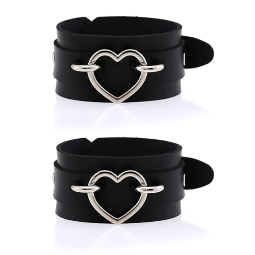 Gothic Punk Schwarz Herzkette Armband Vintage Herzschnallen Lederschmuck Für Frauen Perfekt Zur Erhöhung Des Kantigen Stils Gothic Leder Armbänder Frauen Armbänder Männer Punk Manschetten Armband von YIZITU