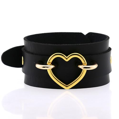 Gothic Punk Schwarz Herzkette Armband Vintage Herzschnallen Lederschmuck Für Frauen Perfekt Zur Erhöhung Des Kantigen Stils Gothic Leder Armbänder Frauen Armbänder Männer Punk Manschetten Armband von YIZITU