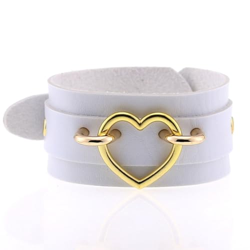 Gothic Punk Schwarz Herzkette Armband Vintage Herzschnallen Lederschmuck Für Frauen Perfekt Zur Erhöhung Des Kantigen Stils Gothic Leder Armbänder Frauen Armbänder Männer Punk Manschetten Armband von YIZITU