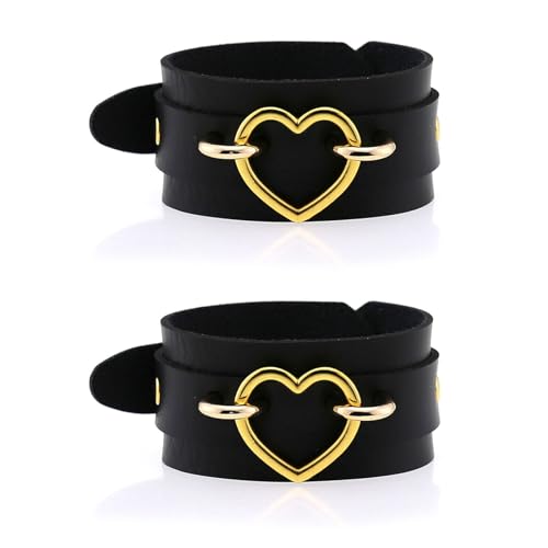 Gothic Punk Schwarz Herzkette Armband Vintage Herzschnallen Lederschmuck Für Frauen Perfekt Zur Erhöhung Des Kantigen Stils Gothic Leder Armbänder Frauen Armbänder Männer Punk Manschetten Armband von YIZITU