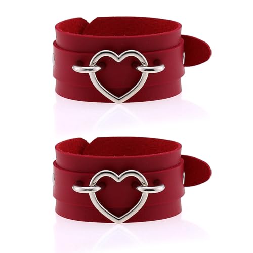 Gothic Punk Schwarz Herzkette Armband Vintage Herzschnallen Lederschmuck Für Frauen Perfekt Zur Erhöhung Des Kantigen Stils Gothic Leder Armbänder Frauen Armbänder Männer Punk Manschetten Armband von YIZITU