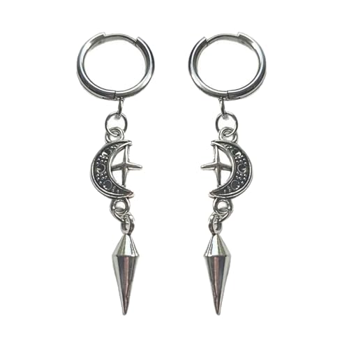 Gothic Spikes Ohrringe Mit Mond Und Star Anhänger Bequeme Ohrhörer Stylish Punk Accessoires Für Frauen Mann Coole Mysteriöse Ohrringe von YIZITU