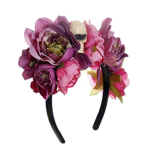 Halloween Big Flower Hair Hoop Stirnband mit Totenkopf Dekoratives Stirnband Kopfschmuck Haarschmuck für Karneval Cosplay von YIZITU