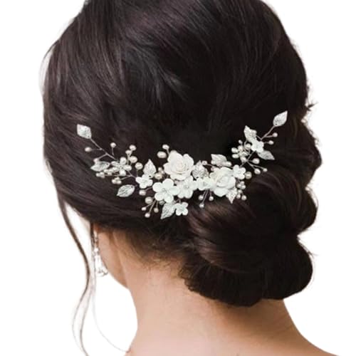 Künstliche Perlen, Blumen-Haarranke, eleganter Hochzeits-Haarschmuck mit funkelnden Perlen, für Brautjungfer und besondere Anlässe von YIZITU