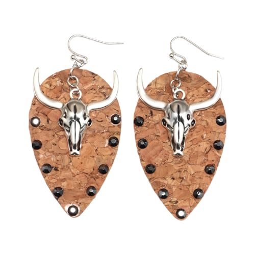 Moderne Ochsenkopf-Tropfen-Ohrringe mit Legierungsbasis, PU-Leder-Verzierung, Ohr-Accessoires, bequemer Schmuck, trendiger jugendlicher Totenkopf-Ohr-Zubehör von YIZITU