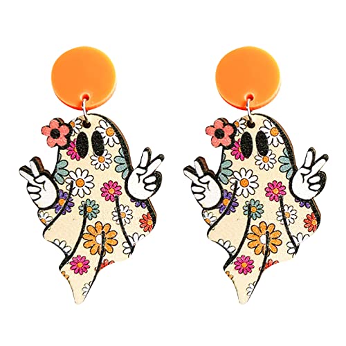 Retro Stil Halloween Thanksgiving Ohrringe Bunte Blumen Geister Spinnen Ohrringe Damen Mädchen Urlaub Geschenke Halloween Thanksgiving Ohrschmuck von YIZITU