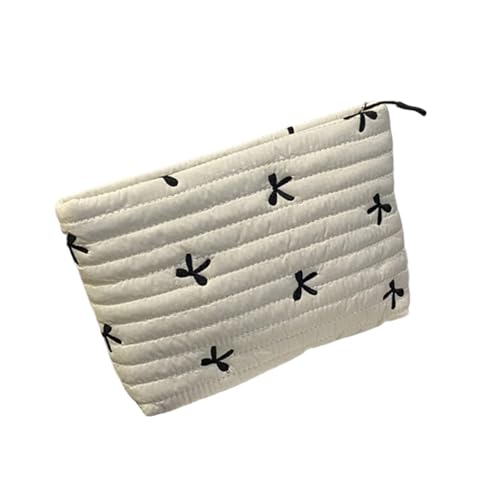 Robuste, gesteppte Reise-Kulturbeutel, bestickter Akzent, geräumiger Innenbereich, Kosmetik-Organizer, Damen-Make-up-Tasche, weiß von YIZITU