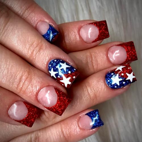 Square Short Fale Nails Festival Star Press On Nails Tipps Kunstdekoration Für Frauen Und Mädchen Maniküre 24pcs Urlaubsnagel von YIZITU