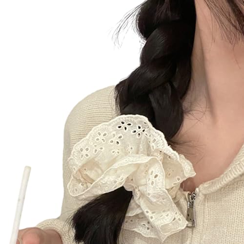 Süße Scrunchies Y2K Spitze Haargummi Haarseil Starker Halt Beige Kostüm Spitze Haargummi Scrunchie Haarschmuck Haargummis von YIZITU