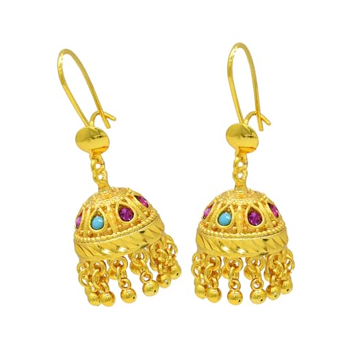 Trendige indische Jhumka-Ohrringe, Schmuckzubehör für Damen, vergoldet, geometrisch, baumelnd, elegante Ohrringe für Frauen, Einheitsgröße, Wie beschrieben, Wie beschrieben von YIZITU