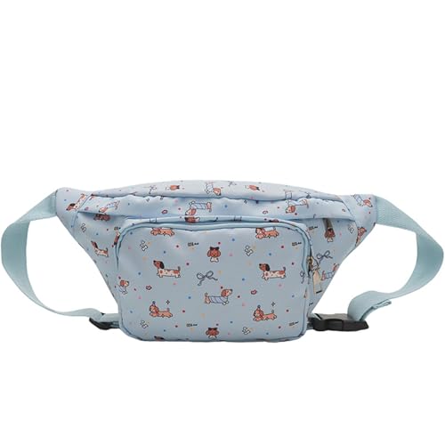 Umhängetasche mit großem Fassungsvermögen, japanisches Cartoon-Dackel-Motiv, lässige Outdoor-Gürteltasche für Damen, Teenager, Hüfttasche, hellblau, Mass Beauty von YIZITU