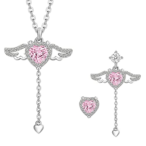 Weaving Wing Crystal Engels Wings Herz Anhänger Halskette Ohrringe Für Frauen Koreanische Schmuckmädchen Schöne Halsketten Halskette Ohrringe Schmuck Set Für Frauen Hochzeit Mädchen Elegante Herz von YIZITU