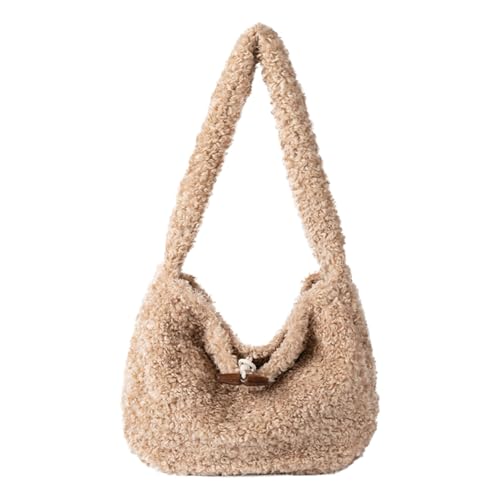 Weiche Schultertasche, moderne pelzige Umhängetasche mit bequemem Riemen, große Kapazität, Unterarm-Geldbörse für modische Frauen, koreanische Stile, Handtasche, aprikose, One Size von YIZITU