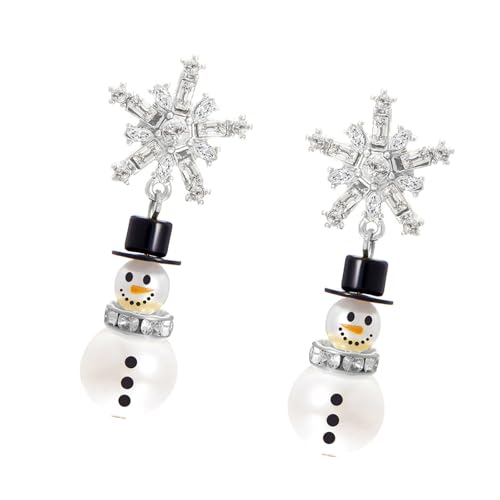 Weihnachts-Ohrringe mit Schneemann-Schneeflocken, mit Perlen und Kristallen, für Festivals, Schmuck, Accessoire für Damen, Perlenohrringe, Einheitsgröße, Wie beschrieben, Wie beschrieben von YIZITU