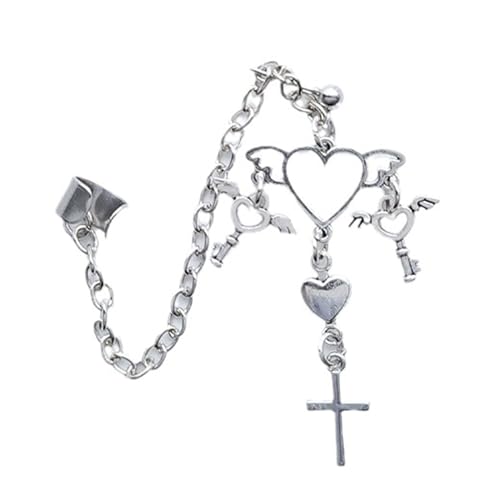 Y2k Zirkon Herz Dangle Ohrring Y2K Ohrclip Koreanische Mode Cross Chain Anhängende Ohrmanschette Für Männer Frauen Party Schmuck Ohrringe Hangle von YIZITU