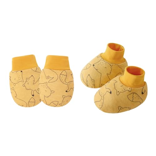 YIZITU 1 Set Baby Handschuhe & Socken Fußabdeckungen Set für Neugeborene bis 6 Monate mit Cartoon-Muster Sanfter Baumwollstoff Neugeborene Fäustlinge, B, Einheitsgröße von YIZITU