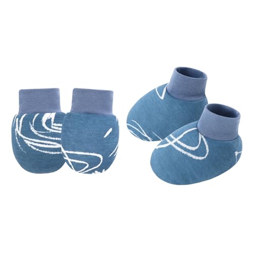 YIZITU 1 Set Baby Handschuhe & Socken Fußabdeckungen Set für Neugeborene bis 6 Monate mit Cartoon-Muster Sanfter Baumwollstoff Neugeborene Fäustlinge, Blauer Sternenhimmel, Einheitsgröße von YIZITU