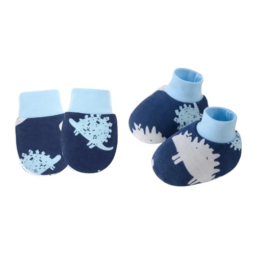 YIZITU 1 Set Baby Handschuhe & Socken Fußabdeckungen Set für Neugeborene bis 6 Monate mit Cartoon-Muster Sanfter Baumwollstoff Neugeborene Fäustlinge, I, Einheitsgröße von YIZITU