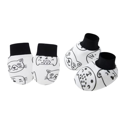 YIZITU 1 Set Baby Handschuhe & Socken Fußabdeckungen Set für Neugeborene bis 6 Monate mit Cartoon-Muster Sanfter Baumwollstoff Neugeborene Fäustlinge, N, Einheitsgröße von YIZITU