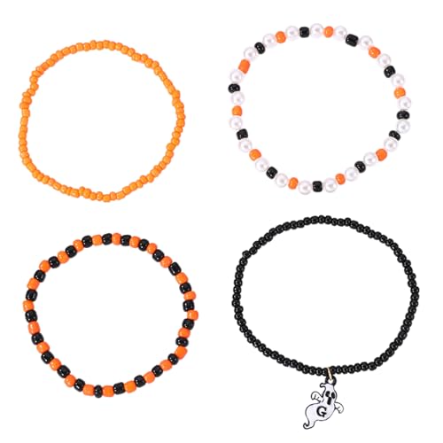 YIZITU 2/3/4pcs Punk Halloween Armbänder Für Frauen Männer Stapelbare Perlen Armreifen Armband Schädel Skelett Anheizt Party Schmuck Halloween Dress Up Armband von YIZITU