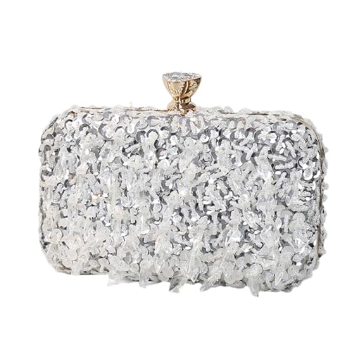YIZITU 2023 Abendtasche, handgefertigt, mit Perlen, elegante Party, Bankett, Hochzeit, Clutch, Handtasche für Mädchen, Crossbody, Umhängetasche, Tote Geldbörse, silber, One Size YIZITU 2023 Abendtasche, handgefertigt, mit Perlen, elegante Party, Bankett, Hochzeit, Clutch, Handtasche für Mädchen, Crossbody, Umhängetasche, Tote Geldbörse, silber, One Size von YIZITU