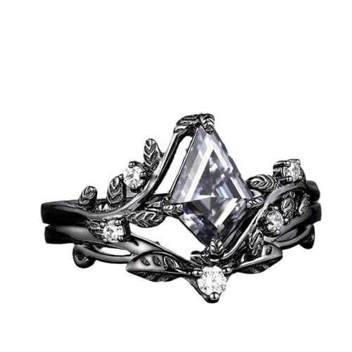 YIZITU 2pcs/set Schwarzer Mehrfactierter Polygon Zirkonringe Bequeme Kleidung Fingerringe Mode Schmuck Für Tägliche Kleidung Stilvoller Zirkonzubehör von YIZITU