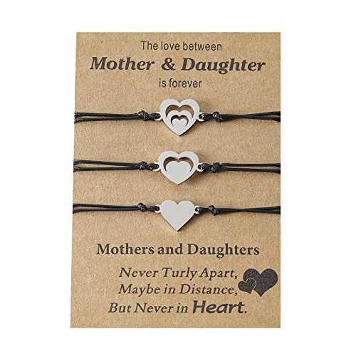 YIZITU 3pcs Valentinstag Bracelets Geschenk Für Schwester Herzschmuck Set Handgefertigte Verstellbare Jubiläumsarmbänder Mit Karte Versprechen Für Paare Freundschaft Peary Distance Matching von YIZITU