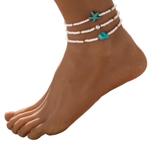 YIZITU 4 Stile Elastische Fußkäse Set Harz Perlen Schmuck Mit Seesterndesigns Für Lässige Outfit von YIZITU