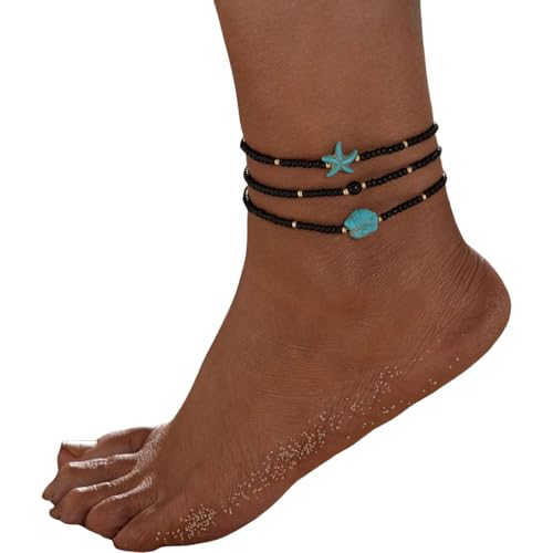 YIZITU 4 Stile Elastische Fußkäse Set Harz Perlen Schmuck Mit Seesterndesigns Für Lässige Outfit von YIZITU