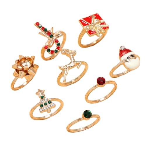 YIZITU 8xchristmas Charme Ringe Goldfarbe Emaille Ringe Santa Klausel Rentier Weihnachtsbaum Charme Finger Mode Schmuck Weihnachten von YIZITU
