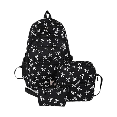YIZITU Ästhetische Rucksäcke für Mädchen, Schleifen, Rucksäcke, Set, großes Fassungsvermögen, lässiger Tagesrucksack, Reiserucksack, Studenten-Schultasche, 3-teilig, Schwarz , One Size von YIZITU