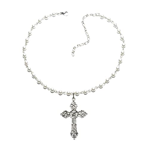 YIZITU Anhänger Halsketten Imitationen Perlen Halsketten Anhänger Chokers Gothic Für Frau Mann Mädchen Kreuz Halskette von YIZITU