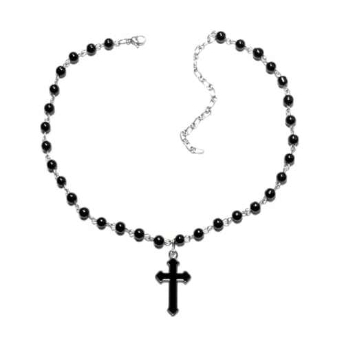 YIZITU Anhänger Halsketten Imitationen Perlen Halsketten Anhänger Chokers Gothic Für Frau Mann Mädchen Kreuz Halskette von YIZITU