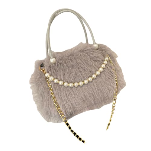 YIZITU Anspruchsvolle pelzige Handtasche mit Perlen, bequeme und spaiköse Crossbody-Tasche für lässige Einkäufe oder Partys, vielseitig verwendbare Handtasche, hellgrau, One Size von YIZITU