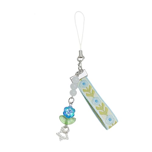 YIZITU Auffälliger Handy-Anhänger, Schlüsselanhänger, Perlen, Blume, dekorativer Schlüsselanhänger für Geldbörse, Tasche, Schlüsselanhänger von YIZITU