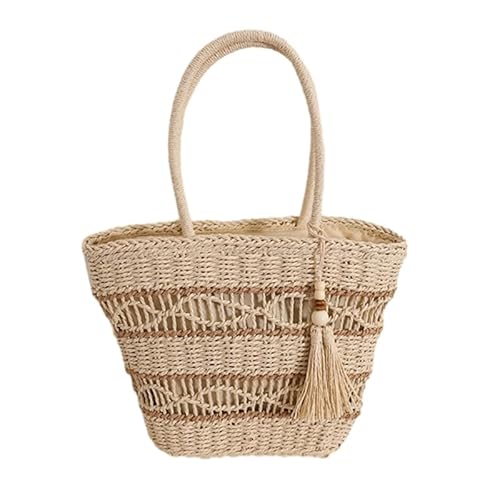 YIZITU Beuteltasche, Vintage, Quaste, Schultertasche, ausgehöhlte Tasche, gewebte Strandtasche, vielseitige Handtasche für Damen und Mädchen, beige von YIZITU